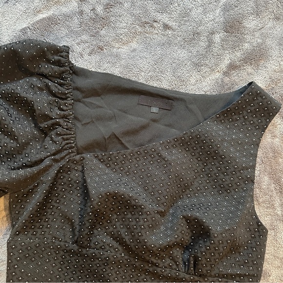 Revolve H:ours Black One Shoulder Crop Top Asymmetrical Puff Sleeve Small Spring - Picture 7 of 8